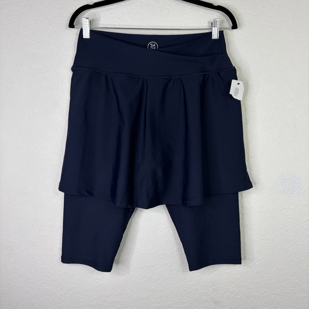 Sage Collective Navy Blue Skirted Capri Leggings Size XL NWT, athletic, sports